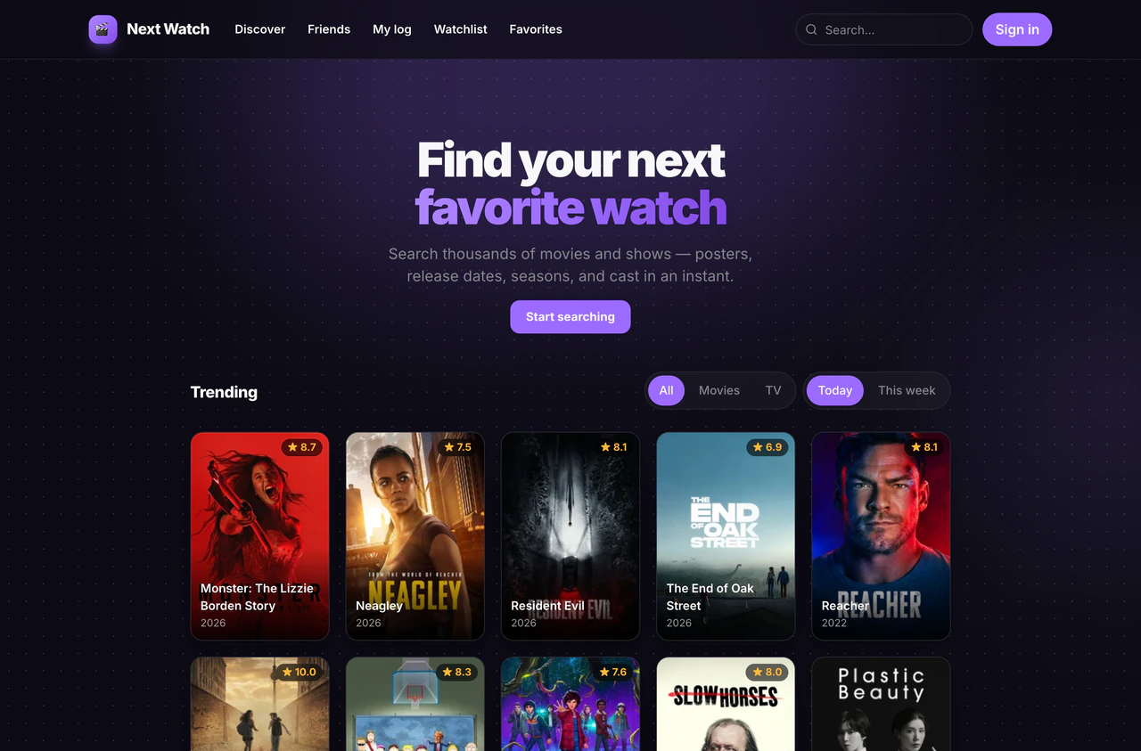 Next Watch product interface